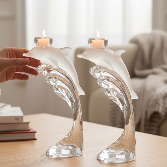 Lenox Crystal Dolphin Candle Holders (Set of 2) - Picture 1 of 12